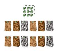 Housoutil Lot de 12 Paquet en Papier Kraft à Thème Animaux Jungle Format Moyen avec Autocollants Décoratifs Pochettes Présents Résistantes et Légères pour Anniversaires et Fêtes