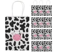 Housoutil Lot de 12 Paquet en Papier Kraft avec Poignées, Paquet D'emballage pour Bijoux Pliables, pour Fête et Shopping, Design Vache Original et Pratique