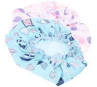 Housoutil Lot de 2 Bonnets de Imperméables à Double Couche Bande Élastique Grand Bonnet Réutilisable pour Femmes et Garçon et Filles Motifs Bleu Océan et Violet Protège Cheveux Longs