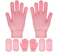 Housoutil Lot de 2 Ensembles de Chaussettes et Moufles Hydratants en Coton Rose pour Spa, Libération Continue D'huile Minérale, Réparation des Mains et Pieds, pour L'hiver à Domicile