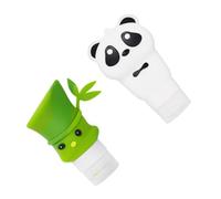 Housoutil Lot de 2 flacons distributeurs de lotion en plastique durable, flacon de shampoing et savon liquide, format voyage 60ml + 90ml, design cartoon panda et bambou, idéal maison et déplacements