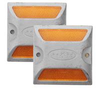 Housoutil Lot de 2 Réflecteurs pour Sol en Aluminium Coulé Rempli de Sable, sans Clou, Double Jaune, Résistant aux Intempéries, Balises D'allée Sécuritaires pour Routes, Parkings