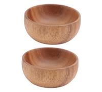 Housoutil Lot de 2 Saladiers en Bois d'Acacia Naturel Petits Bols à Salade 8X35 CM Multifonctionnels Cuisine et Service Bol à Soupe et Dessert Ensemble de Saladiers en Bois Polyvalents