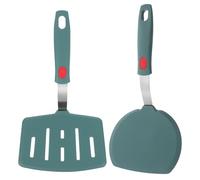 Housoutil Lot de 2 Spatules Cuisine en Silicone Alimentaire Antiadhésives Résistantes à la Chaleur Spatule Large Verte pour Œufs Crêpes et Poisson Ustensiles Polyvalents pour Cuisson