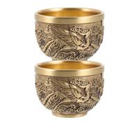 Housoutil Lot de 2 Tasses à Thé en Cuivre Jaune Motif Dragon Vintage Capacité Compacte Légères et Empilables pour Service à Thé Traditionnel et Décor Oriental