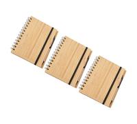 Housoutil Lot de 3 Cahiers à Spirale Ligné 70 Pages avec Couverture en Bambou Naturel, Format Portable, avec 3 Stylos Assortis - Bloc-notes de Bureau Léger et Écologique pour Maison,