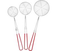 Housoutil Lot de 3 Écumoires en Acier Inoxydable Poignées en Caoutchouc Tailles Petite Moyenne et Grosse Passoires à Nouilles et Ustensiles Polyvalents pour Cuisson et Friture Cuisine