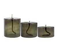 Housoutil Lot de 3 Lampes à Pétrole Vintage en Verre Olive Vert Tailles Grosse Moyenne et Petite Bougeoirs Décoratifs Rechargeables pour Décoration Intérieure et Mariage Lanterne à