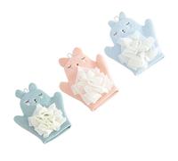 Housoutil Lot De 3 Moufles De Bain Réutilisables En Éponge Pour Bébé, Motifs Dessin Animé, Tailles Adaptées, Couleurs Bleu, Orange Rose Et Vert Menthe, Pour Bain Quotidien En Famille