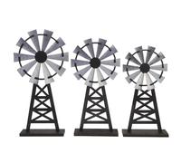 Housoutil Lot de 3 Moulins à Vent Miniatures en Bois, Décoration Rustique de Table, Ornements Rotatifs pour Bureau et Intérieur, Modèle D'éolienne Décoratif Solide, pour Jardin