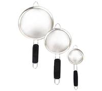 Housoutil Lot de 3 Tamis à Farine Portables en Acier Inoxydable Double Poignée Noire Maille Fine Diamètres 8 CM 12 CM et 20 CM Passoire Cuisine Professionnelle pour Tamisage de Farine