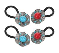 Housoutil Lot de 4 Élastiques Bohèmes Ethniques en Cordelette Ultra-Résistante Fleurs Lotus Décoratives Couleurs Bleu et Rouge Accessoires Coiffure pour Femmes et Filles Style Chinois