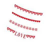 Housoutil Lot de 4 sets de Guirlandes de Mariage en Non-Tissé Rouge Motifs Cœur et Caractères Chinois Décorations de Fête Nuptiale pour Réception Bannière Traditionnelle Chinoise