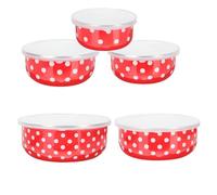 Housoutil Lot de 5 Bols de Conservation Empilables en Émail Rouge à Pois Blancs avec Couvercles Transparents Bol de Nouilles Récipient Alimentaire Multifonction pour Salade Soupe et
