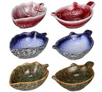 Housoutil Lot de 6 Coupelles à Sauce en Céramique 3 Feuilles Rouges 3 Poissons-Lune Bleus Petits Bols à Condiments pour Apéritif et Sauces Vaisselle Japonaise Traditionnelle