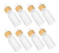 Housoutil Lot de 8 Flacons d'Huiles Essentielles en Verre Mat 20 Ml avec Compte-Gouttes et Anneau en Bambou Flacons Vides Transparents pour Voyages et Stockage d'Huiles Parfumées