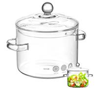 Housoutil Marmite En Verre Borosilicate 1.35L Avec Couvercle Transparent Et Poignées Doubles Pour Cuisson Soupes Nouilles Lait Et Repas Multifonction