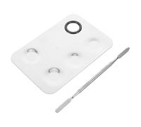 Housoutil Palette de Mélange pour Maquillage en Acier Inoxydable Grand Format Carré 5 Trous Lot de 2 set de Pièces avec Spatule Cosmétique Outil pour Fond de Teint Nail Art et Pigments