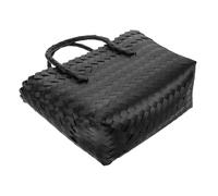 Housoutil Paquet Cabas Tissé Main en Imitation Rotin Noir Petit Panier à Provisions Polyvalent pour Femme Paquet de Plage et Panier de Pique-Niques Léger pour Courses et Usage Quotidien