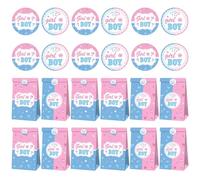 Housoutil Paquet en Papier pour Fête Gender Reveal Autocollants de Scellage, Conçus pour Shower et Annonces Naissance Fille ou Garçon, Lot de 12 Paquet et 18 Autocollants