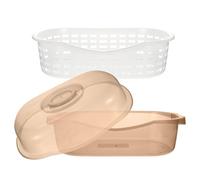 Housoutil Passoire avec Couvercle Double Couche Panier D’Égouttage et Bac de Rangement Polyvalent en Polypropylène Taille Small Couleur Kaki pour Fruits Légumes et Biberons