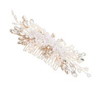 Housoutil Peigne à Cheveux Vintage pour Mariage en Fil de Cuivre Doré Fleurs et Perles Imitation, Facile à Fixer et Stable pour Mariée ou Demoiselle D'honneur