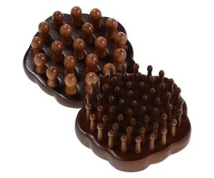 Housoutil Peigne de Massage en Bois de Santal Naturel - Lot de 2 pour Cuir Chevelu - Brosse Manuelle de Massage Capillaire Portable avec Anneau Métallique pour Soins et Détente à Domicile