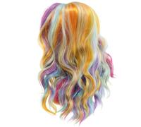 Housoutil Perruque Courte Bou Arc-ciel Cheveux Ondulés Synthétiques Perruque Sirène pour Femme Fille Décoration Cosplay Fête
