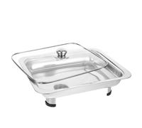 Housoutil Plateau Buffet Rectangulaire en Acier Inoxydable avec Couvercle Transparent 4 Pieds Stables Surface Lisse Facile à Nettoyer pour Restauration Collective Buffets et Réceptions