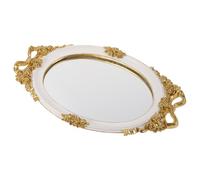 Housoutil Plateau Miroir Décoratif Vintage Ovale 38x26x4 Cm, Plateau Créatif Multi-Usage pour Gâteau, Rangement Bijoux et Desserts, Assiette Gâteau Mariage Élégante, Accessoire Déco