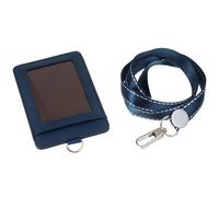 Housoutil Porte-badge en Cuir Pu Bleu avec Fenêtre D'identification Transparente et Lanière, Étui Pratique pour Cartes D'identité aux Séminaires et Conventions