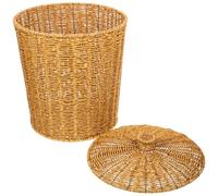 Housoutil Poubelle Rustique en Plastique PP Imitation Rotin avec Couvercle Panier de Rangement Ménager 28X335 CM Corbeille à Linge Multifonction pour Chambre et Salle de Bain