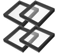 Housoutil Présentoirs Bijoux Flottants 4 Pièces Effet 3D Stable 14X14 CM Boîtes Transparentes pour Rangement Accessoires de Bureau et Anneaux