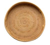 Housoutil Rotin Panier de Rangement Rond, Tressé à Main | Finition Lisse, Deux Poignées Intégrées, Style Rustique Vintage, pour Table, Café et Service Quotidien