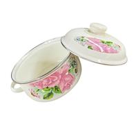 Housoutil Soupière en Émail Vintage 1,6l Poignées Isolantes et Chauffage Uniforme, Casserole Couvercle pour Cuisinière à Gaz et Induction