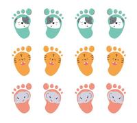 Housoutil Stickers Pieds Sol, 6paires Sticker Petit Pied, Cute Stickers Pieds Sol, Chiot Tigre éléphant Sticker Pied Pour école, Crèche, Salle De Classe, Décoration De D'