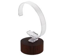 Housoutil Support de Montre en Acrylique Noir avec Base en Bois de Noyer C Shape Élégant pour Organisateur de Bijoux Minimaliste et Rangement