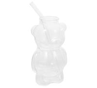 Housoutil Tasse en Verre Transparent D’ours Paille, Verre à Jus de Fruits Grand Modèle pour Boissons Froides, Tasse à Thé Créative pour Maison, Café et Restaurant Réutilisable