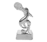 Housoutil Trophée Microphone Décoratif en Résine Argenté 20 CM pour Récompense Karaoké Concours Chant Soirée Musicale