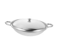 Housoutil Wok en Acier Inoxydable 28 CM avec Couvercle Poêle à Double Poignée Anti-Débordement Casserole Polyvalente Cuisine au Réchaud à Cuisson Uniforme pour Fondues et Soupes