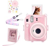 Housse À Paillettes Pour /Polaroid Instax Mini 12 Étui De Protection Transparent Amélioré Avec Bandoulière, Boîte Photo Et Autocollant Diy - Paillettes Rose[Camera3590]