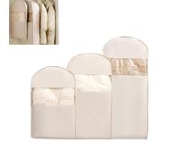 Housse à vêtements suspendue peu encombrante avec fermeture éclair auto-compressante, housse anti-poussière pour doudoune (3 pièces) (3 Pcs-Beige)