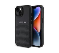 Housse AMG pour iPhone 15, noir - Cuir gaufré lignes
