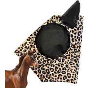 Housse anti-mouche pour cheval, couverture faciale pour mouche cheval - Fournitures équestres à motif imprimé léopard - Produit de soin du cheval respirant, couvre-tête de cheval Anti-morsure, couvert