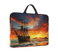Housse antichoc pour ordinateur portable de 14 pouces - Motif bateau pirate au coucher du soleil - Résistant à l'eau