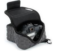 Housse Appareil Photo Numérique et Accessoire en Néoprène Rembourré,Protection Robuste avec Poche et Ceinture-Compatible avec Appareils Canon,Nikon,Pentax,Lumix Et Plus-Noir/Gris