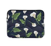 Housse blanche pour ordinateur portable 14" Motif lys calla feuilles vertes 13,5"