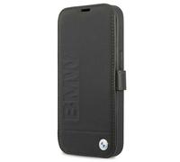 Housse BMW iPhone 13 Mini Étui Livre Véritable Cuir Noir Logo