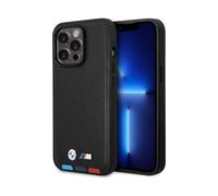 Housse BMW iPhone 14 Pro, Noir - Leather Hot Stamp Tricolor