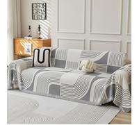 Housse bohème lavable en chenille pour canapé 2-4 places, adaptée aux animaux, gris, 180x340 cm